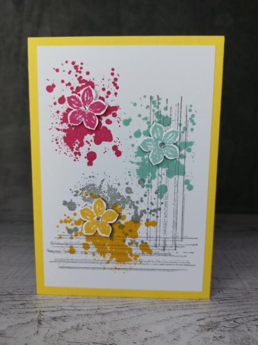 Grußkarte mit Blüten Gelb handgemacht